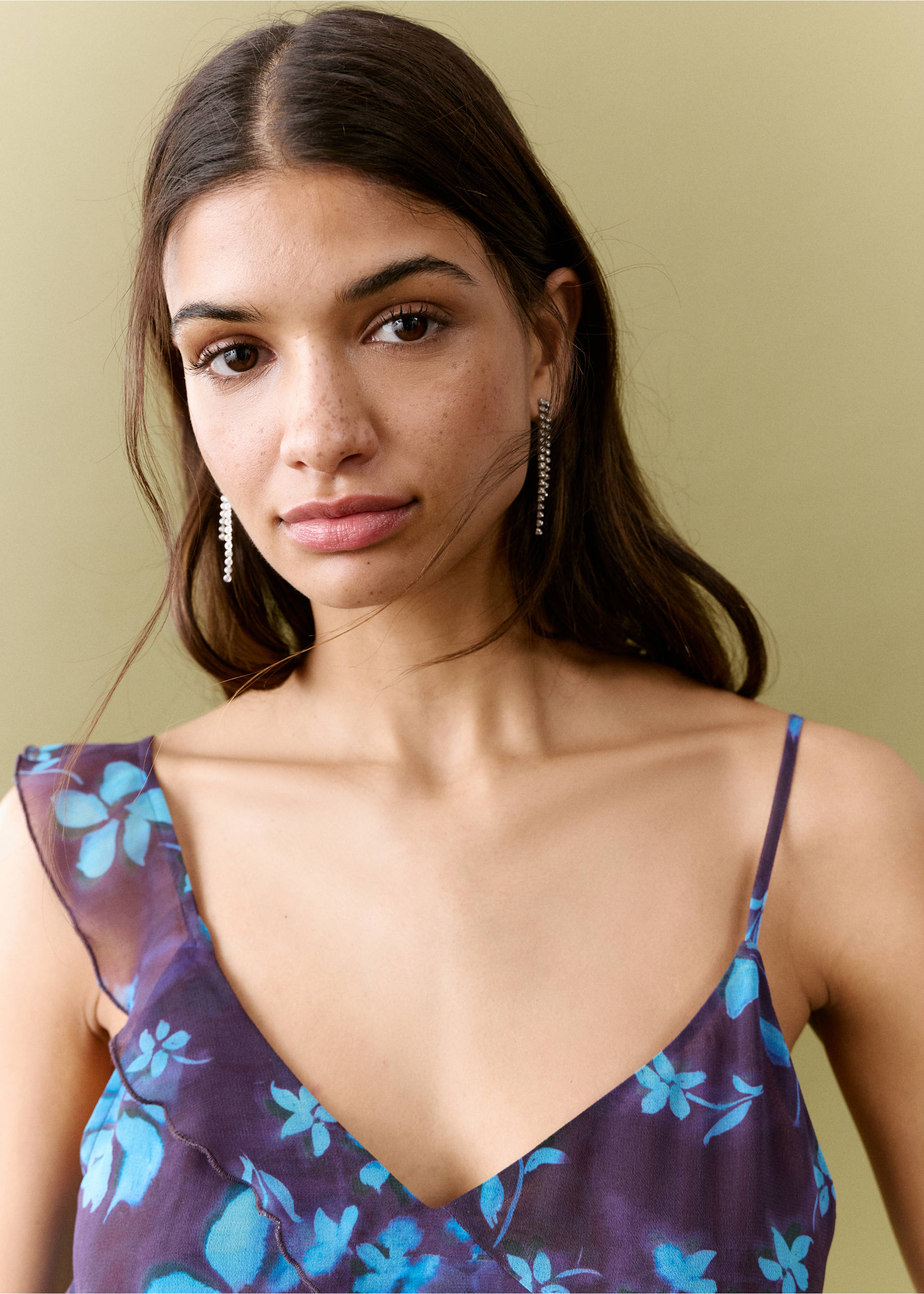 Ruffled flowy top - Details of the article 1, Purple. Ref: 27075837-00.