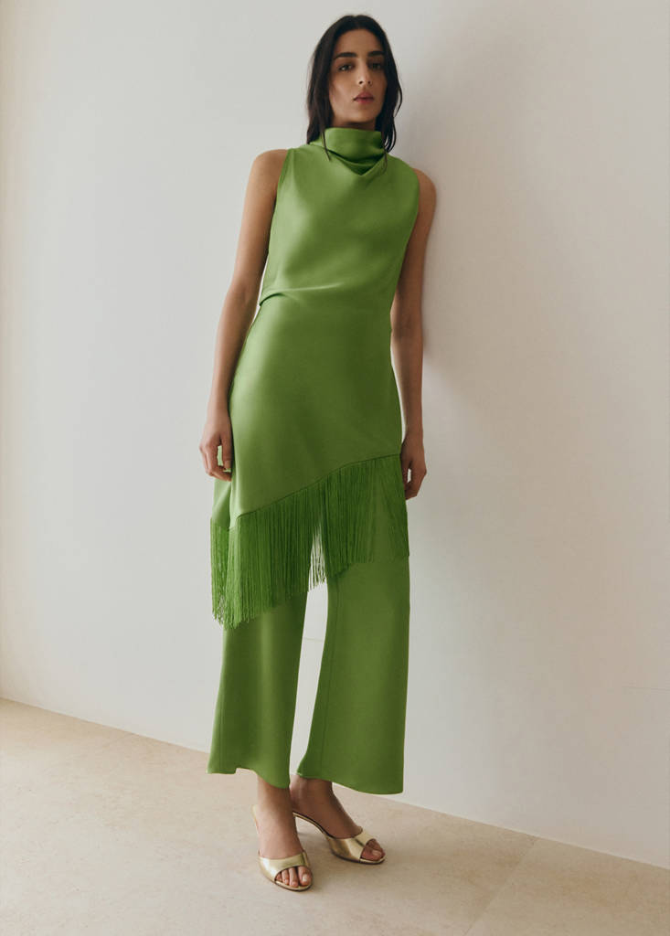 Satin straight-fit trousers — Green