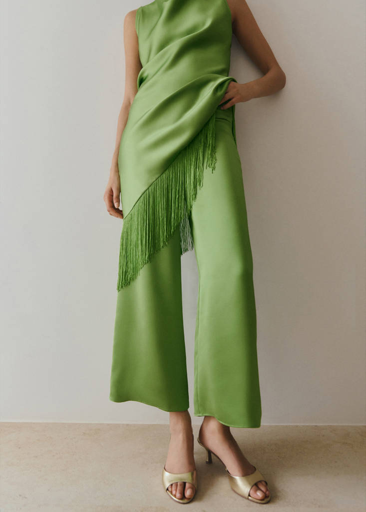 Satin straight-fit trousers — Green