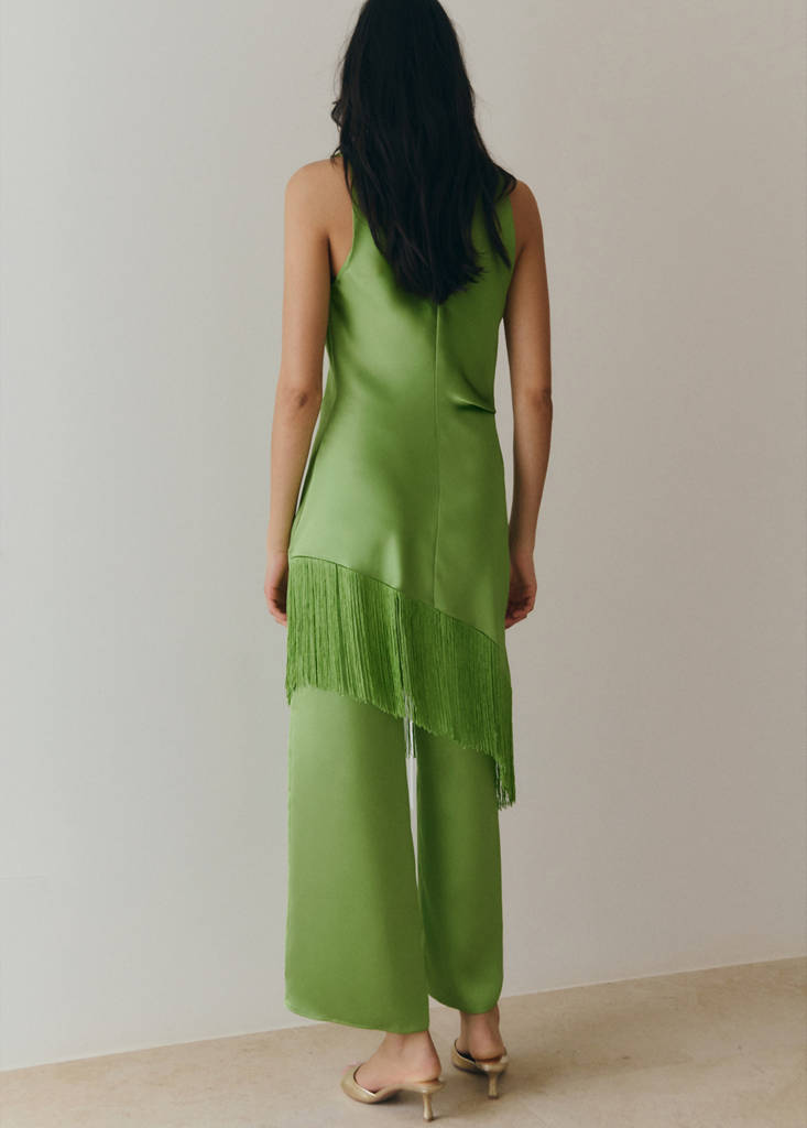 Satin straight-fit trousers — Green