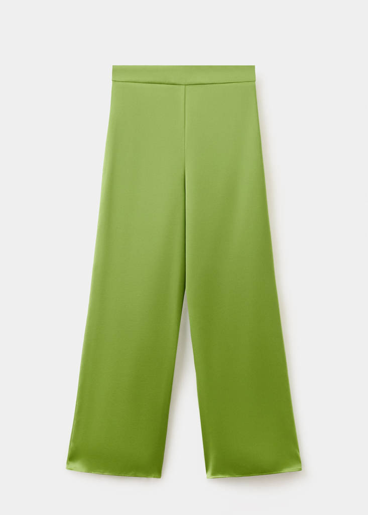 Satin straight-fit trousers — Green
