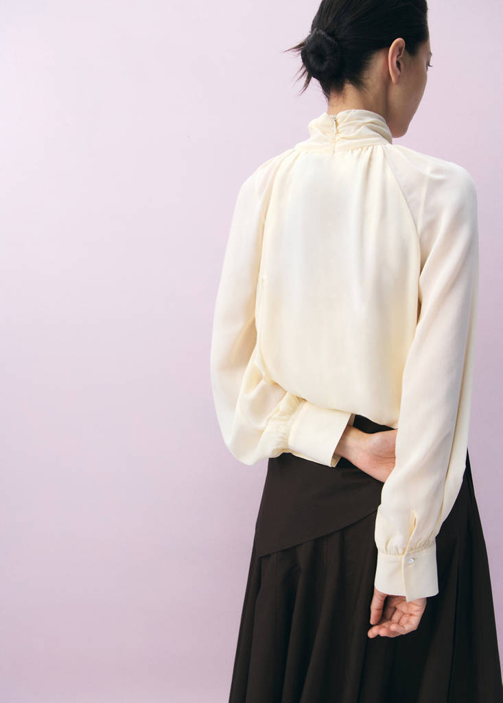 High-neck semi-transparent blouse — Ecru