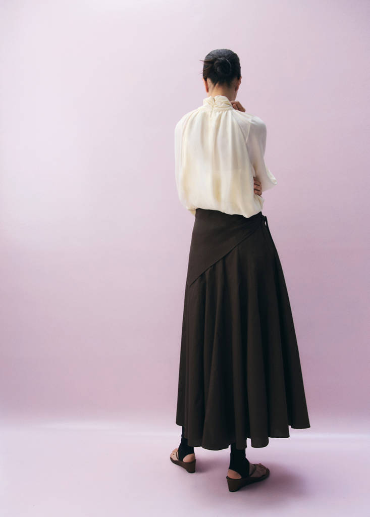 High-neck semi-transparent blouse — Ecru