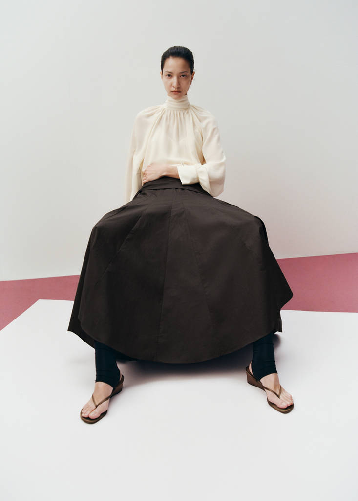 High-neck semi-transparent blouse — Ecru