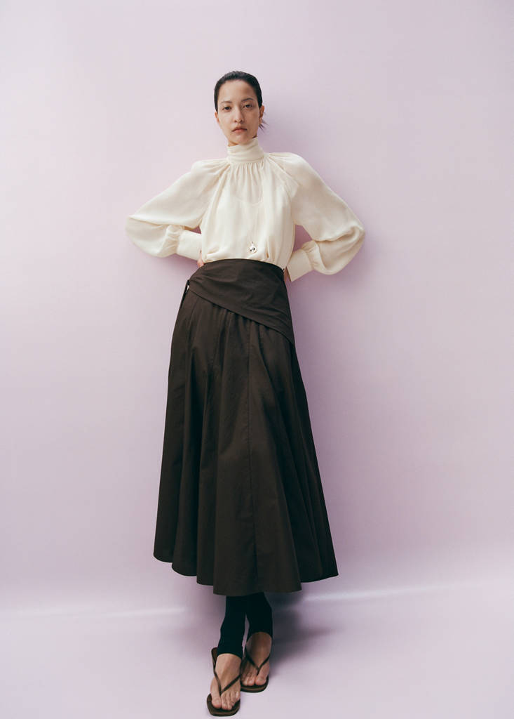 High-neck semi-transparent blouse — Ecru