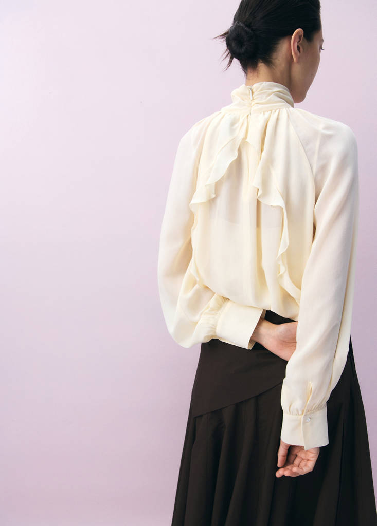 High-neck semi-transparent blouse — Ecru