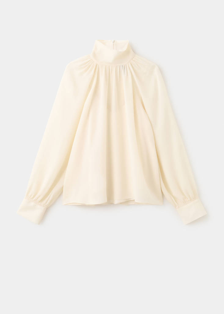 High-neck semi-transparent blouse — Ecru