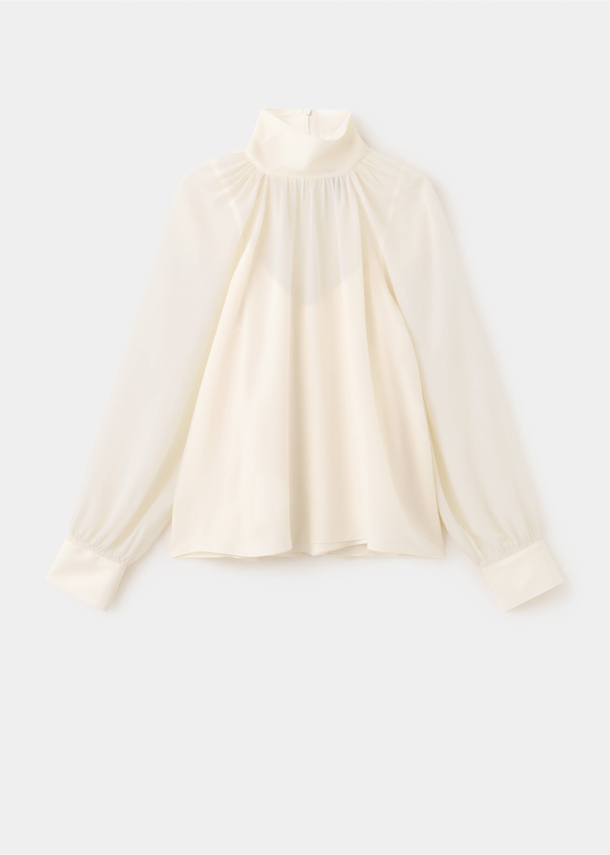 High-neck semi-transparent blouse - Article without model, Ecru. Ref: 27075844-00.