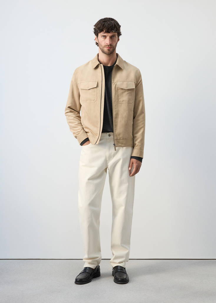Suede-effect jacket with pockets — Beige