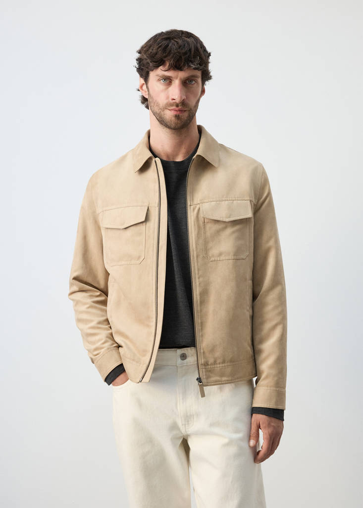 Suede-effect jacket with pockets — Beige