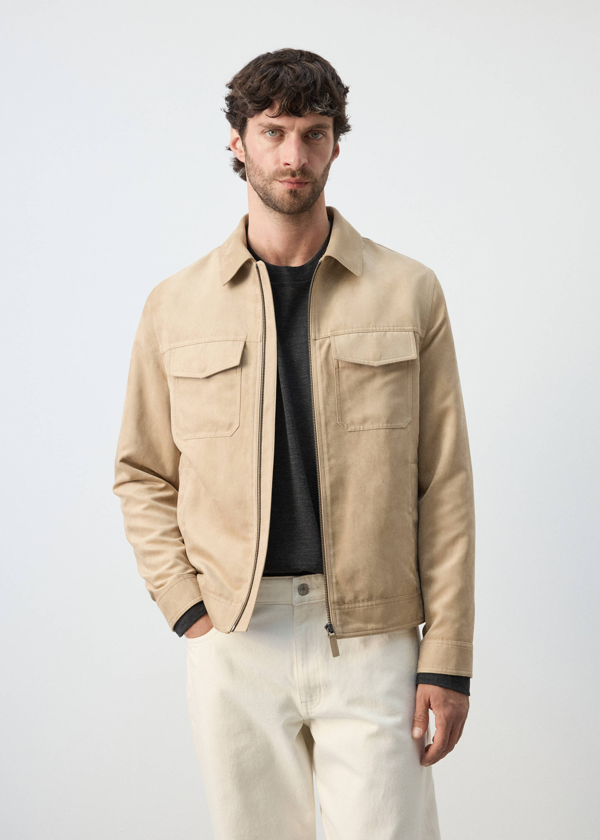 Suede-effect jacket with pockets - Medium plane