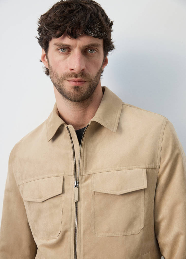 Suede-effect jacket with pockets — Beige
