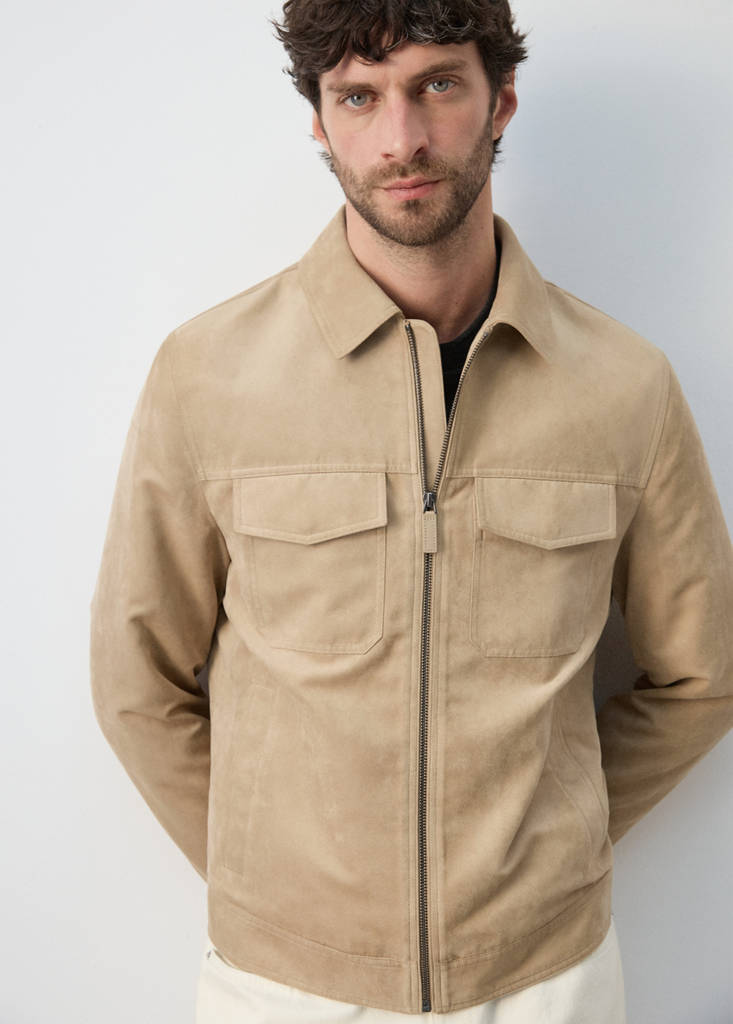 Suede-effect jacket with pockets — Beige