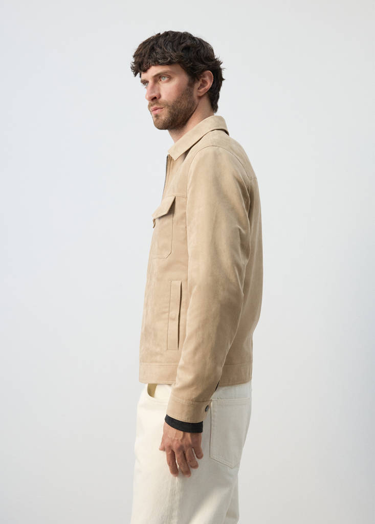 Suede-effect jacket with pockets — Beige