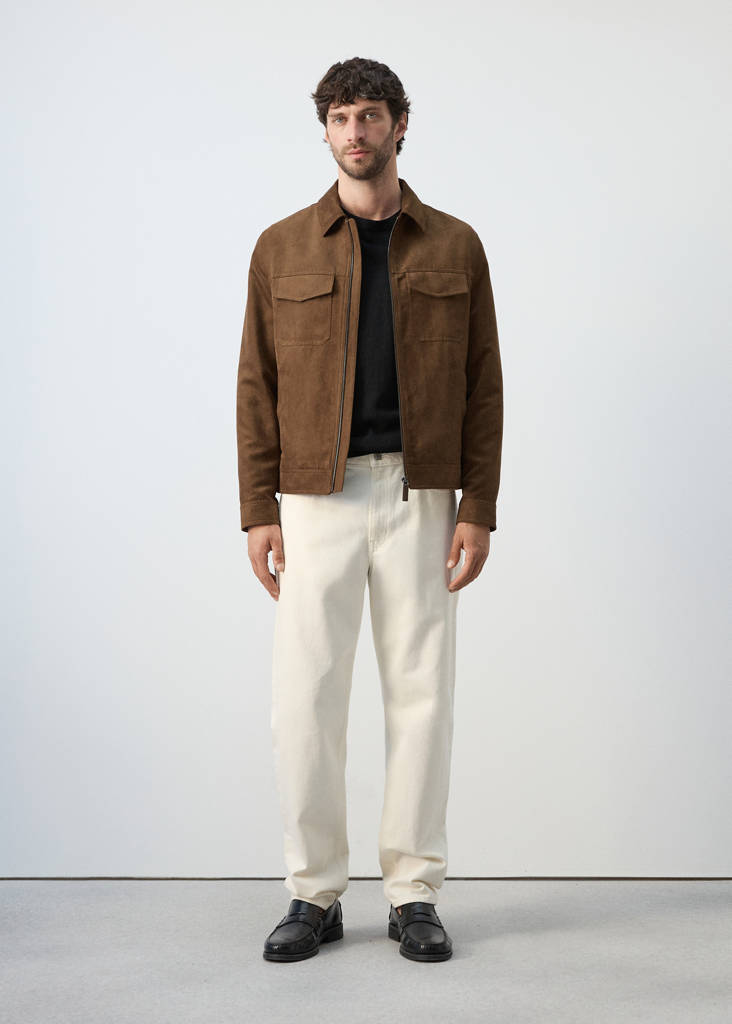 Suede-effect jacket with pockets — Cognac