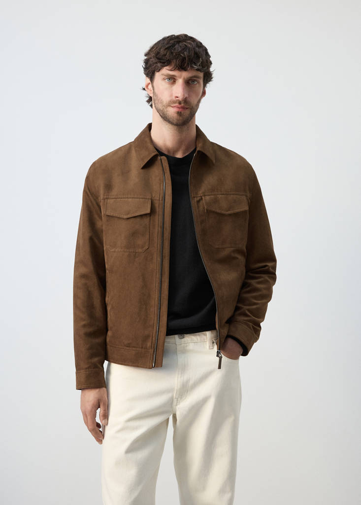 Suede-effect jacket with pockets — Cognac