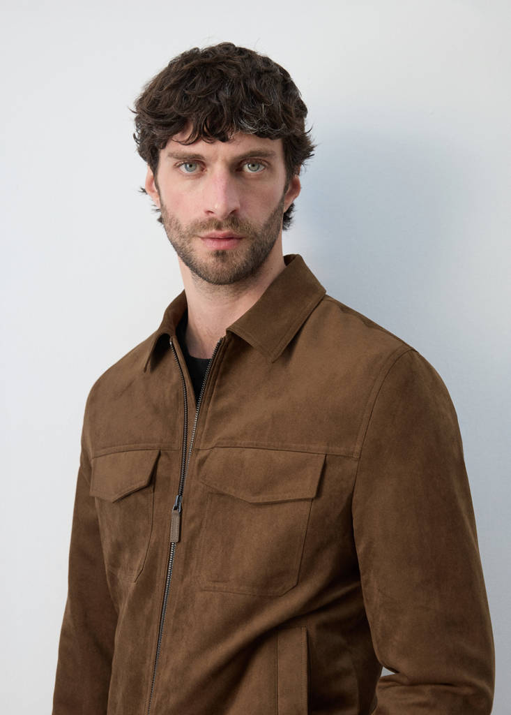 Suede-effect jacket with pockets — Cognac