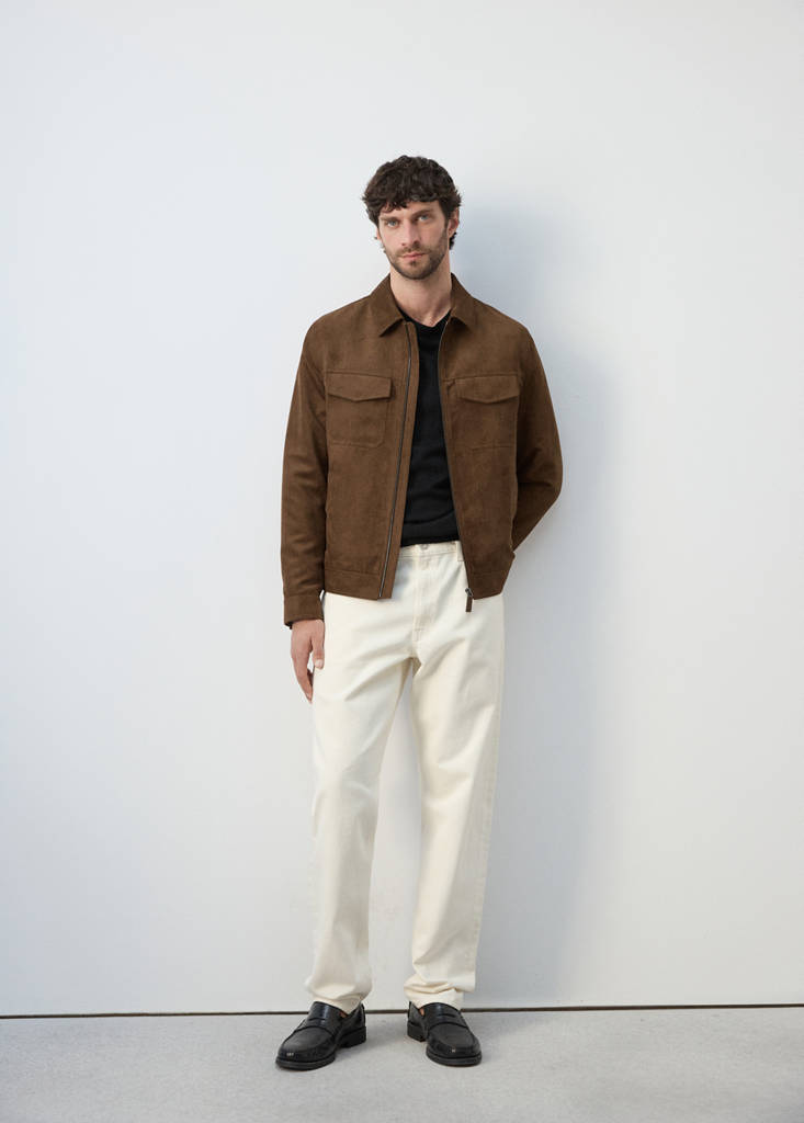 Suede-effect jacket with pockets — Cognac