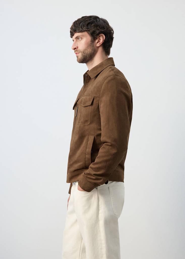 Suede-effect jacket with pockets — Cognac