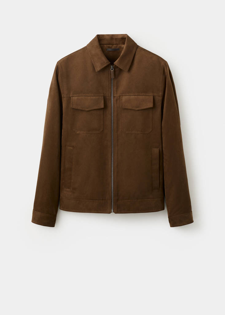 Suede-effect jacket with pockets — Cognac