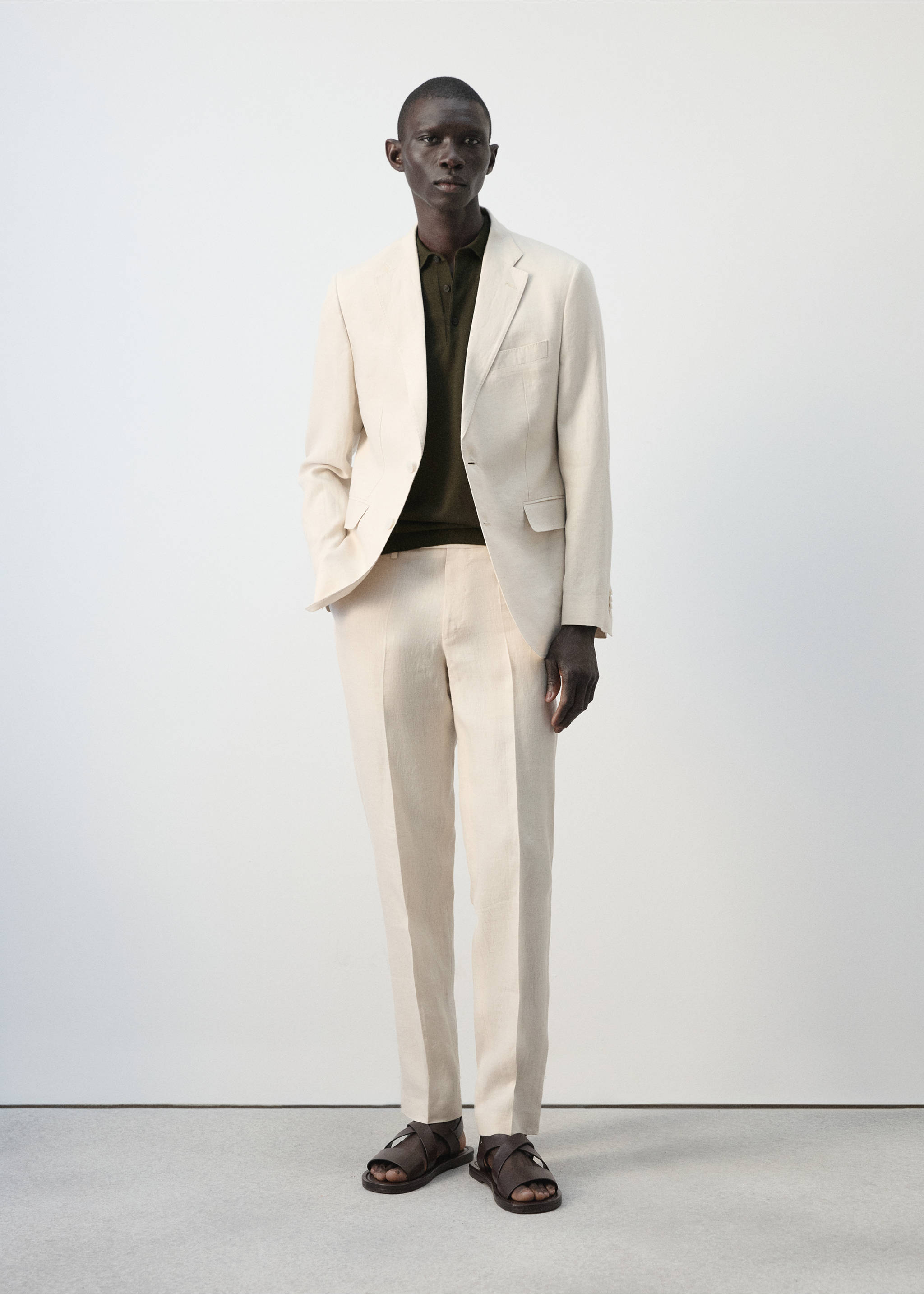 Blazer de fato Amalfi d e100% linho slim fit - Plano geral, Cru. Ref: 27075929-00.