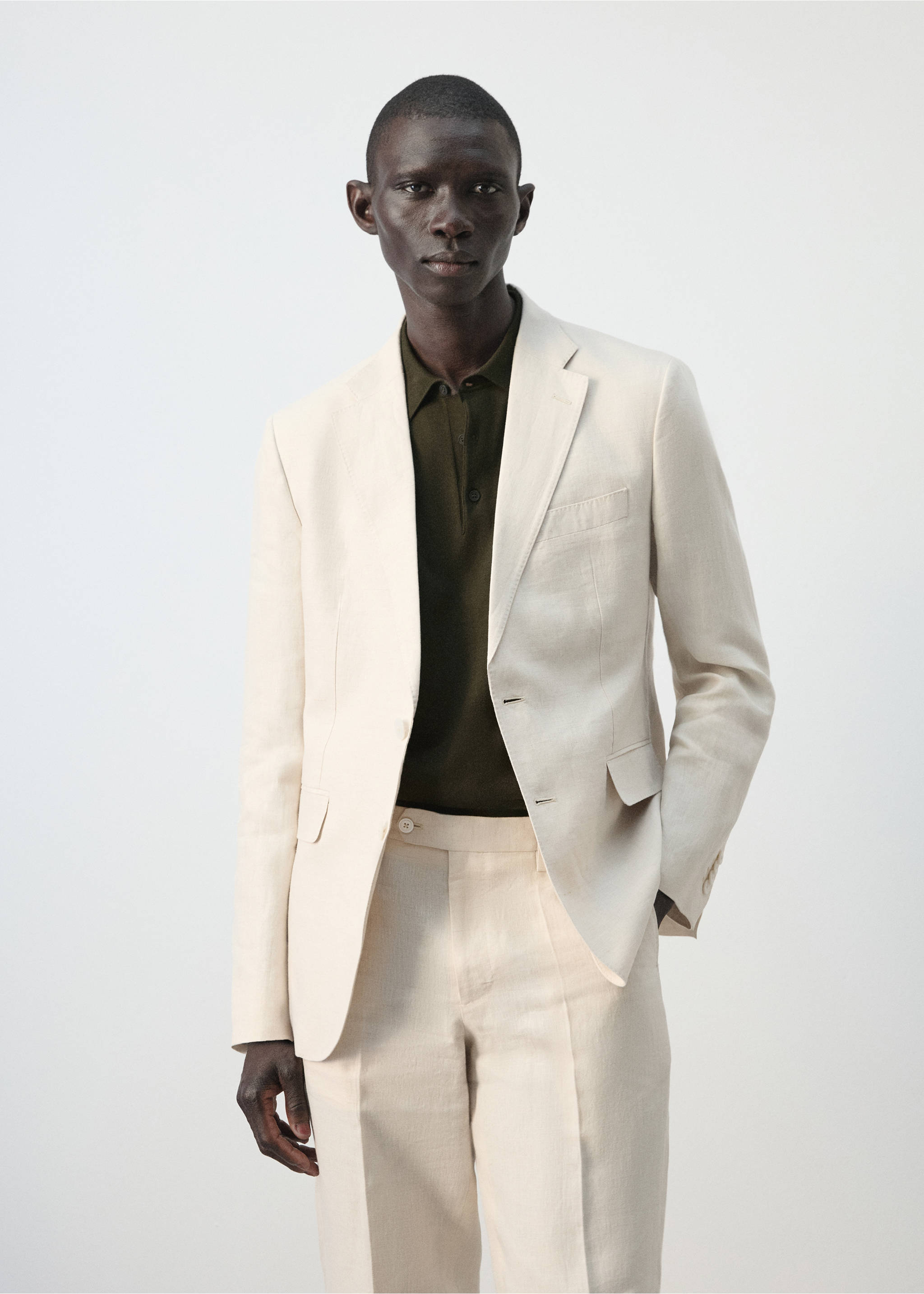 Blazer de fato Amalfi d e100% linho slim fit - Plano médio, Cru. Ref: 27075929-00.