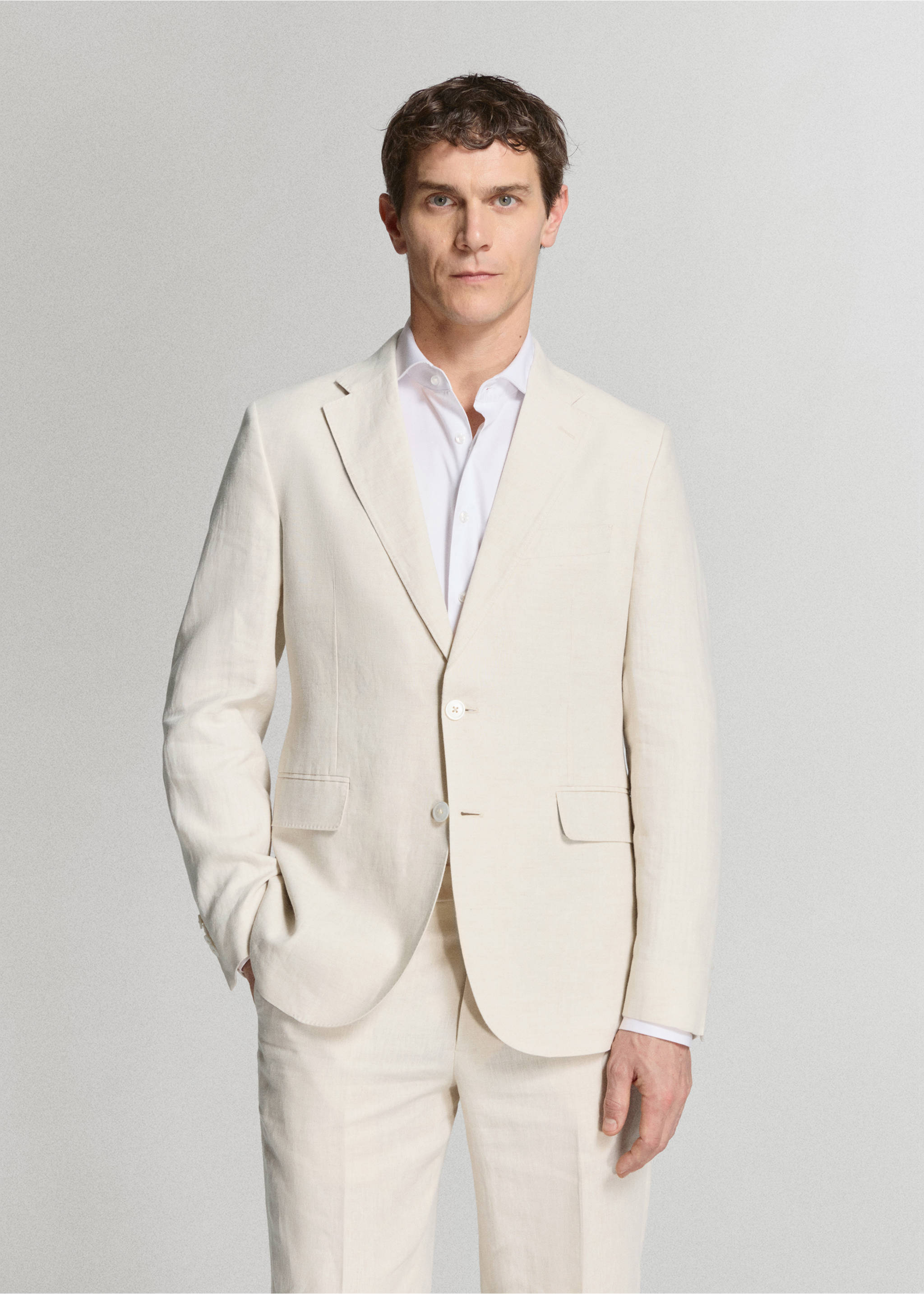 Americana traje Amalfi 100% lino slim fit - Plano medio, Crudo. Ref: 27025948-01.