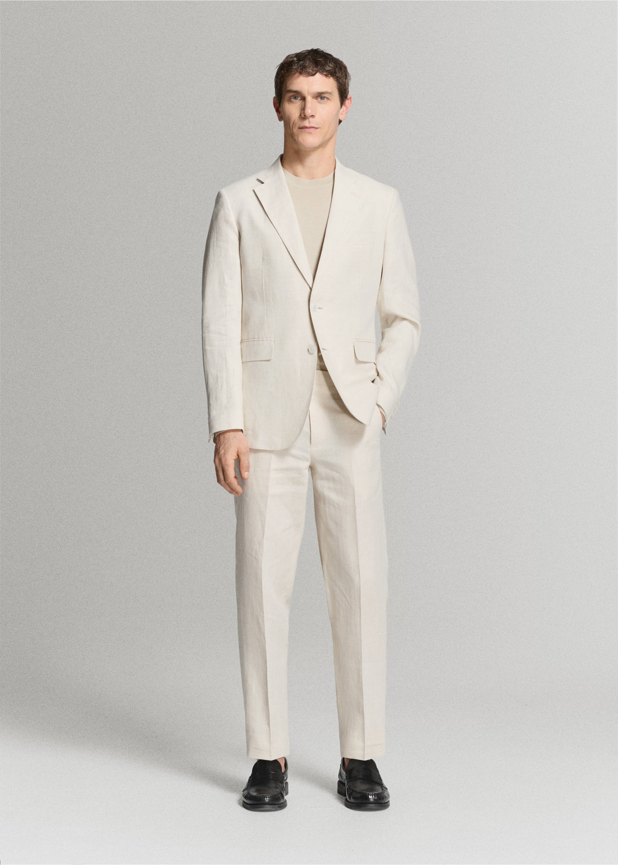 Костюмный пиджак Amalfi slim fit 100% лен - Общий план, Экрю. Ref: 27075929-02.