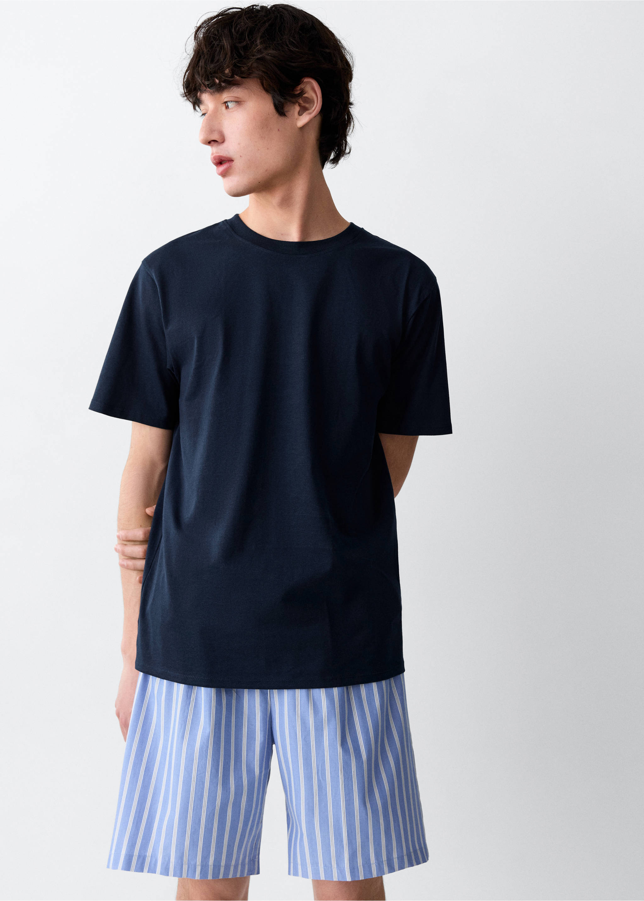 Striped short pyjamas - Medium plane, Navy. Ref: 27075931-00.