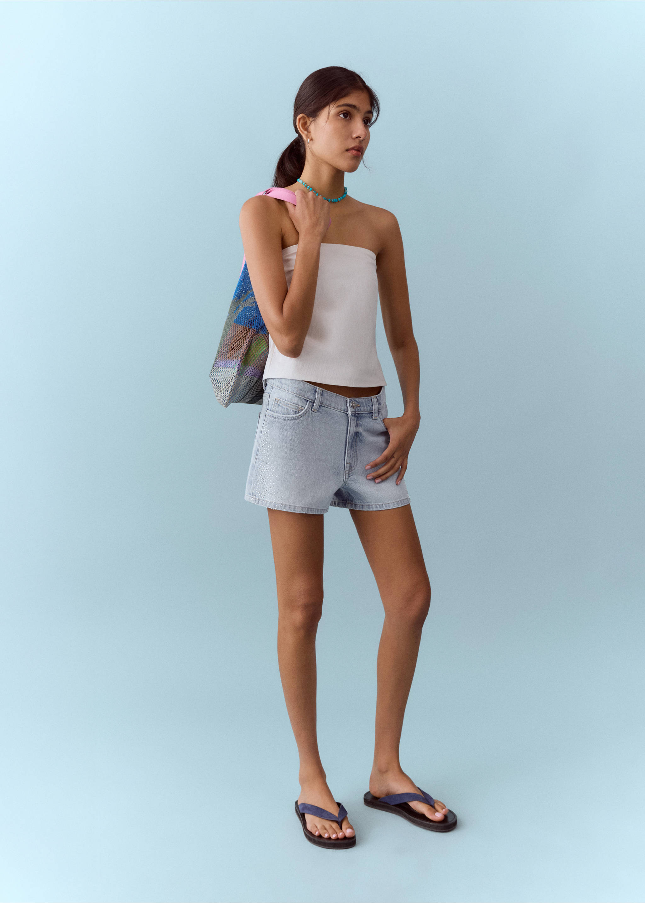 Glitzer-Shorts - Allgemeine Ansicht, Mittelblau. Ref: 27075934-00.