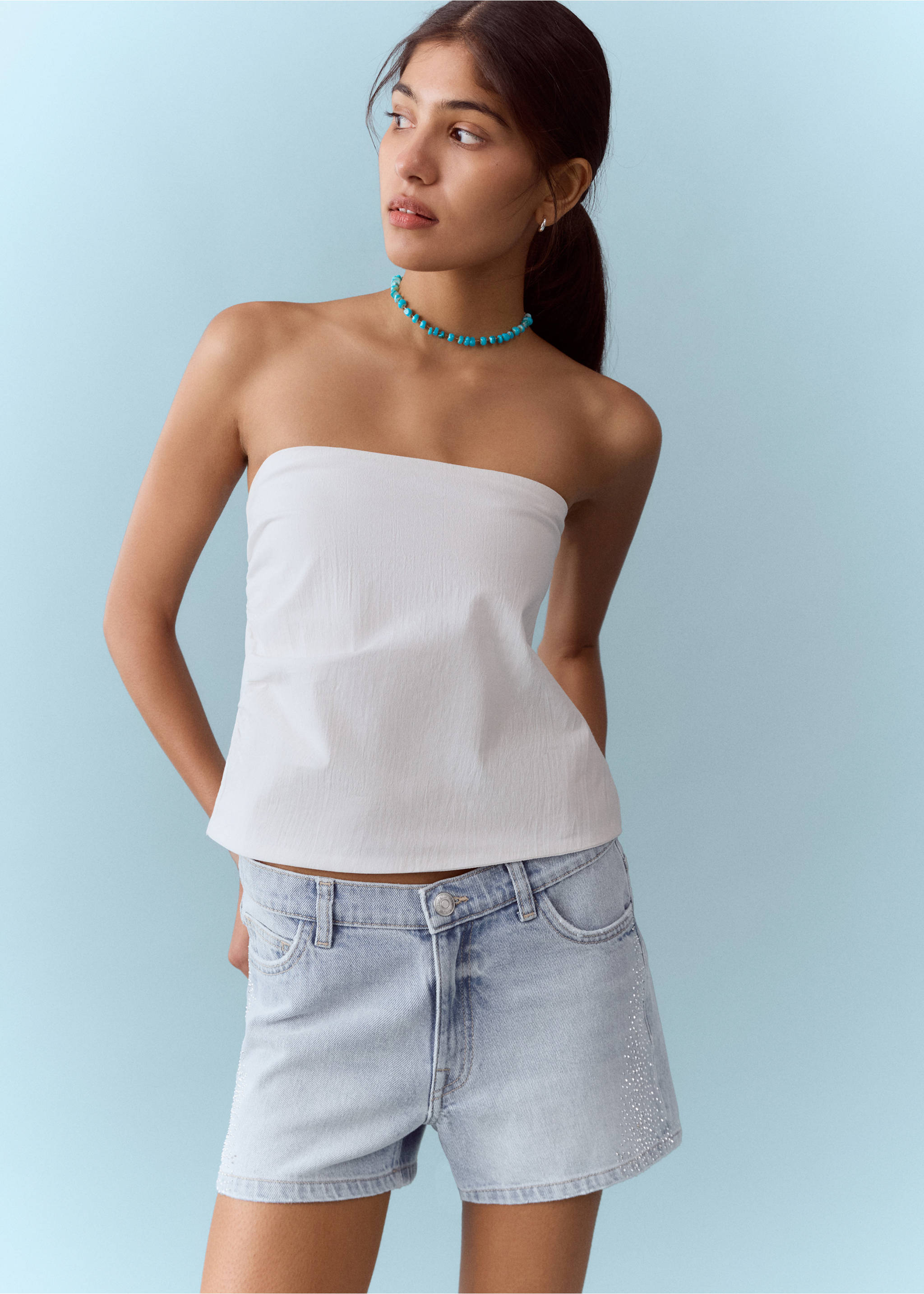 Glitzer-Shorts - Mittlere Ansicht, Mittelblau. Ref: 27075934-00.