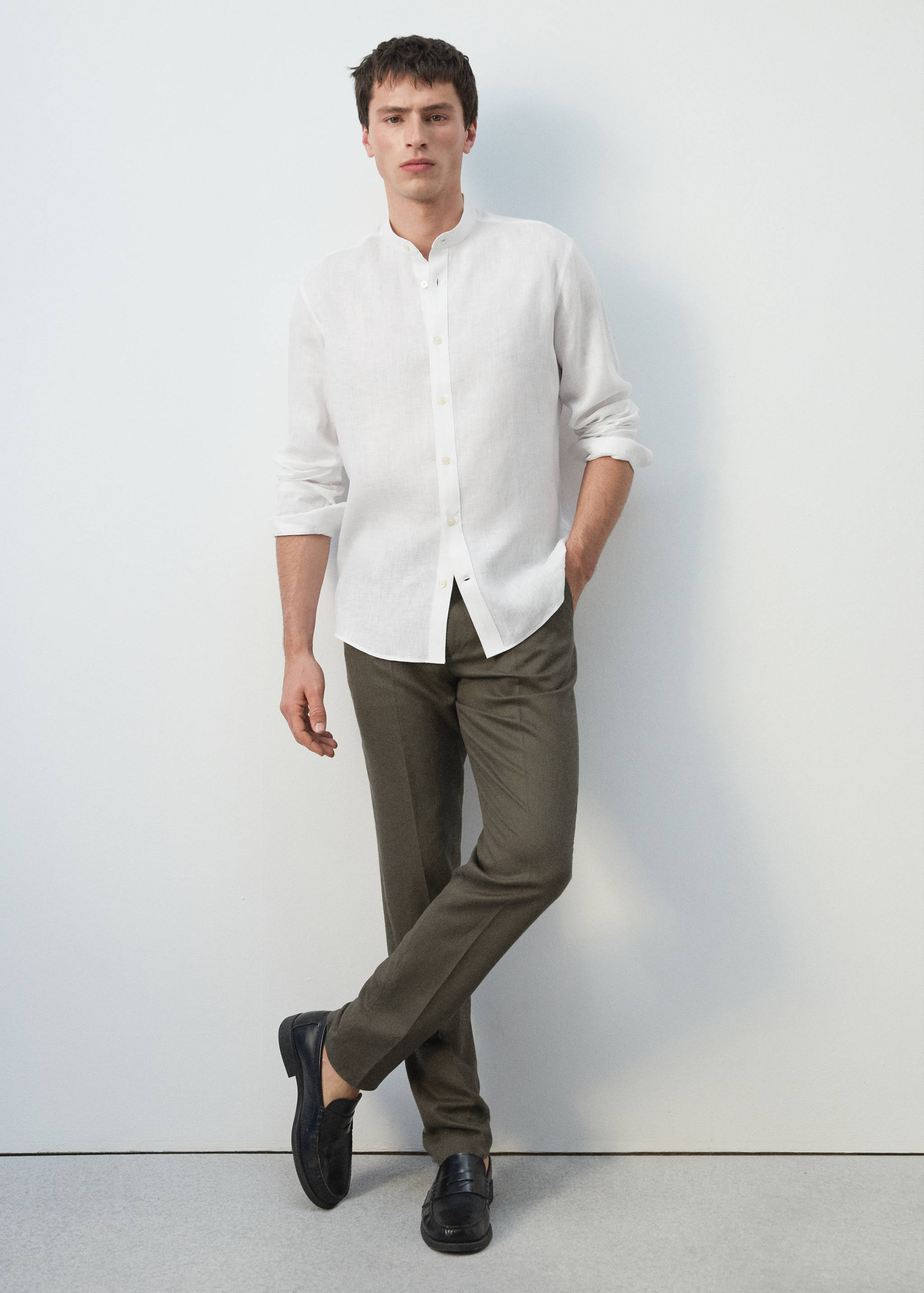 100%亚麻立领衬衫 - null