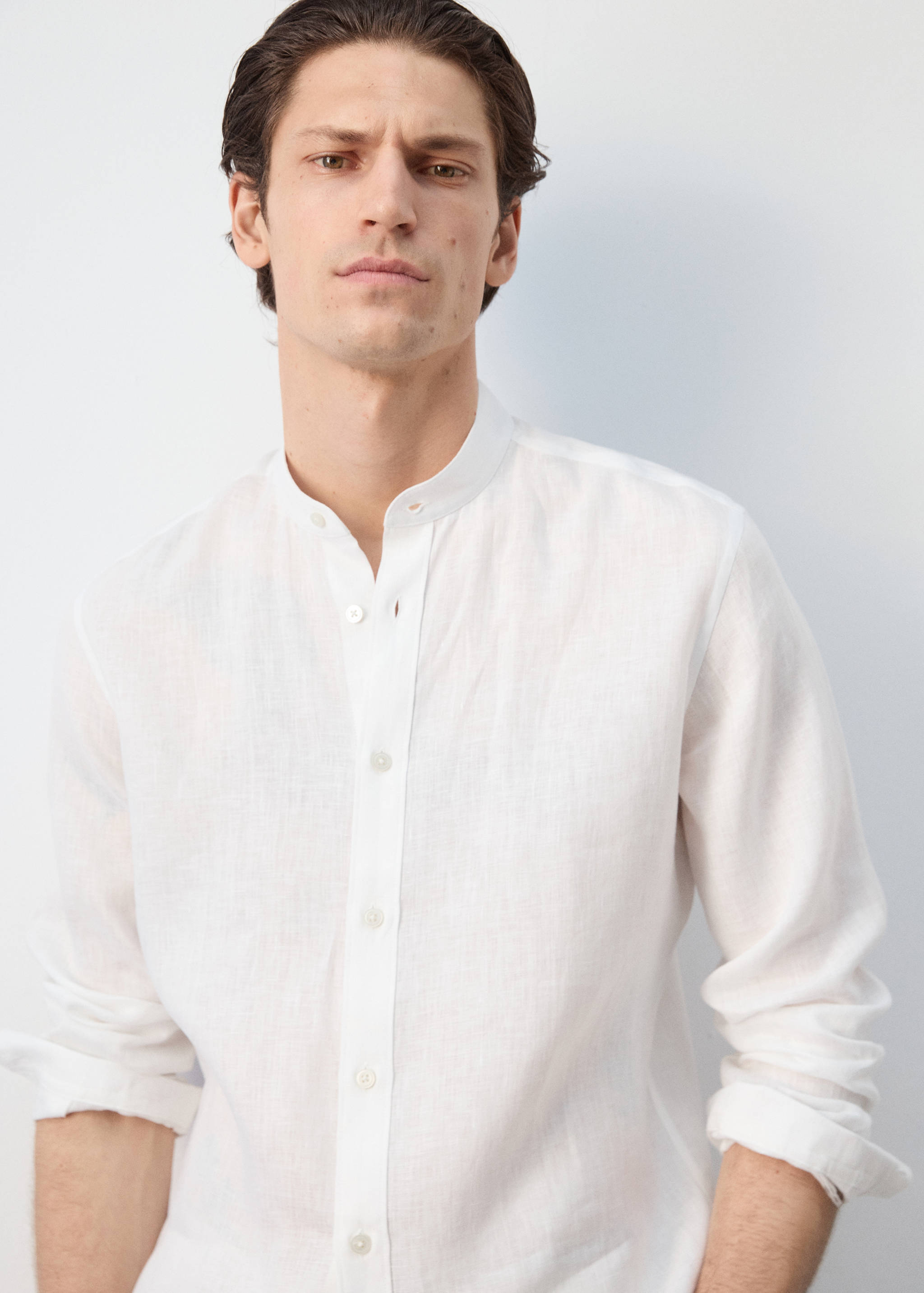 100% linen Mao collar shirt - Details of the article 1
