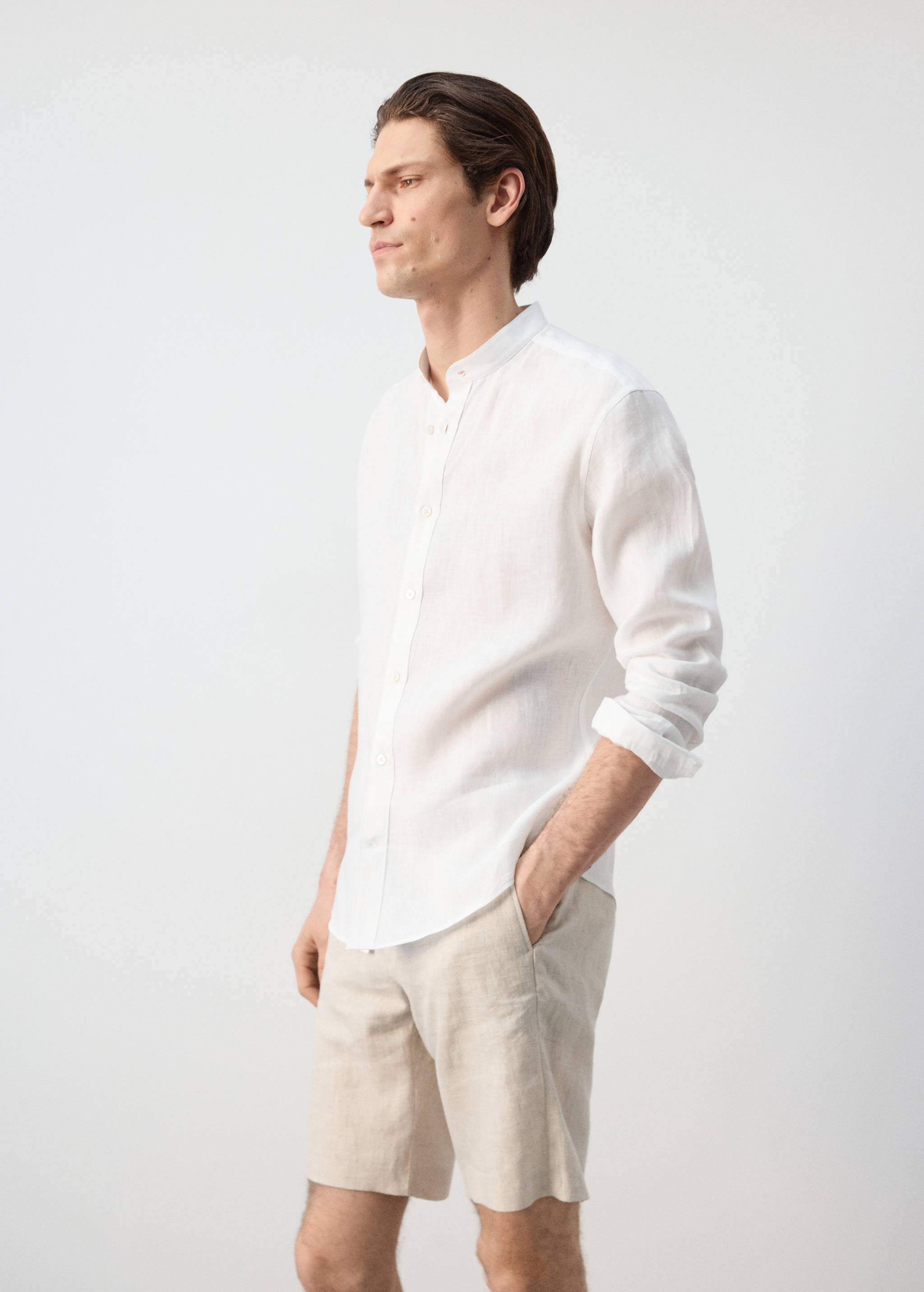 100% linen Mao collar shirt - Details of the article 2
