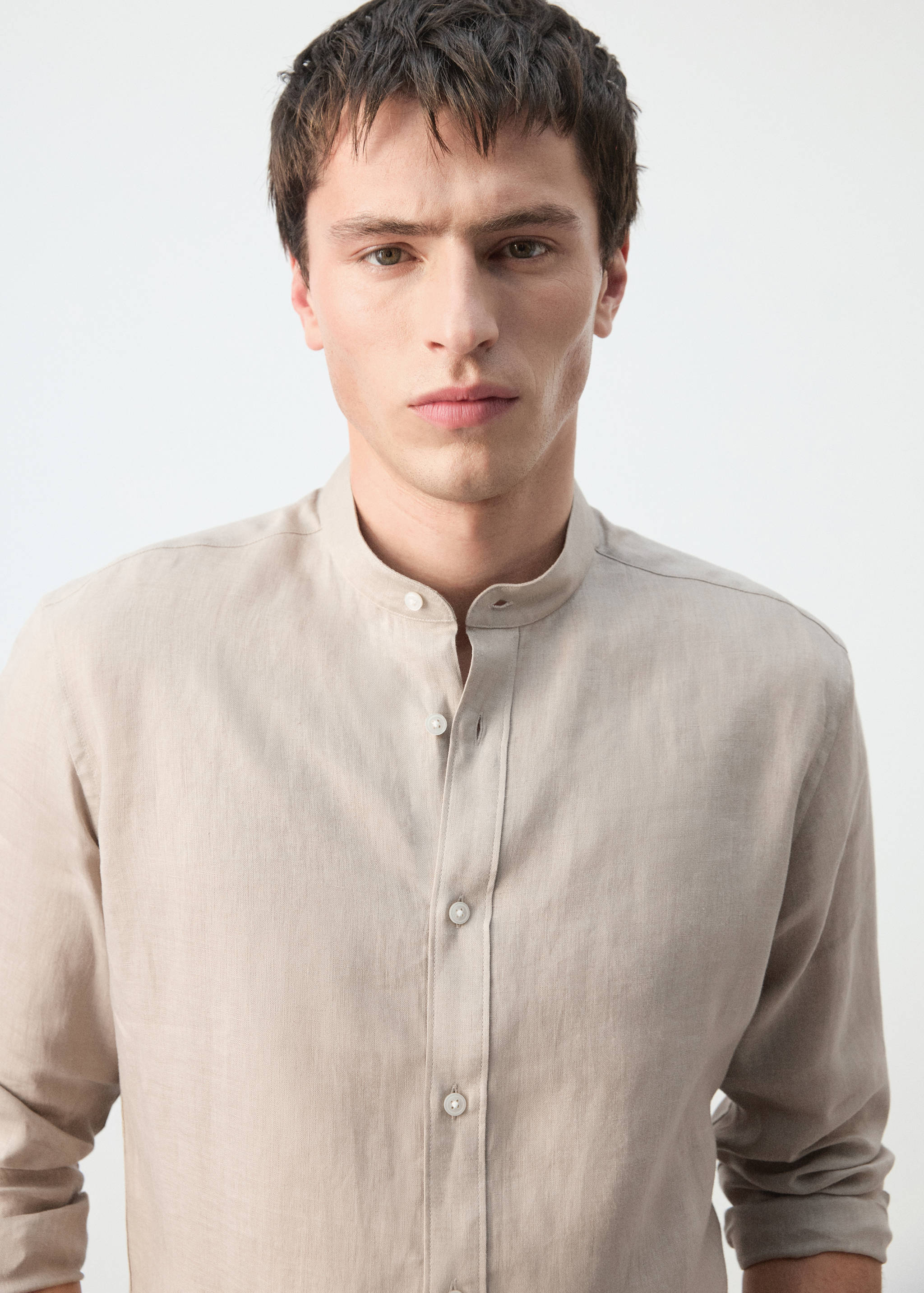 100% linen Mao collar shirt - Details of the article 1