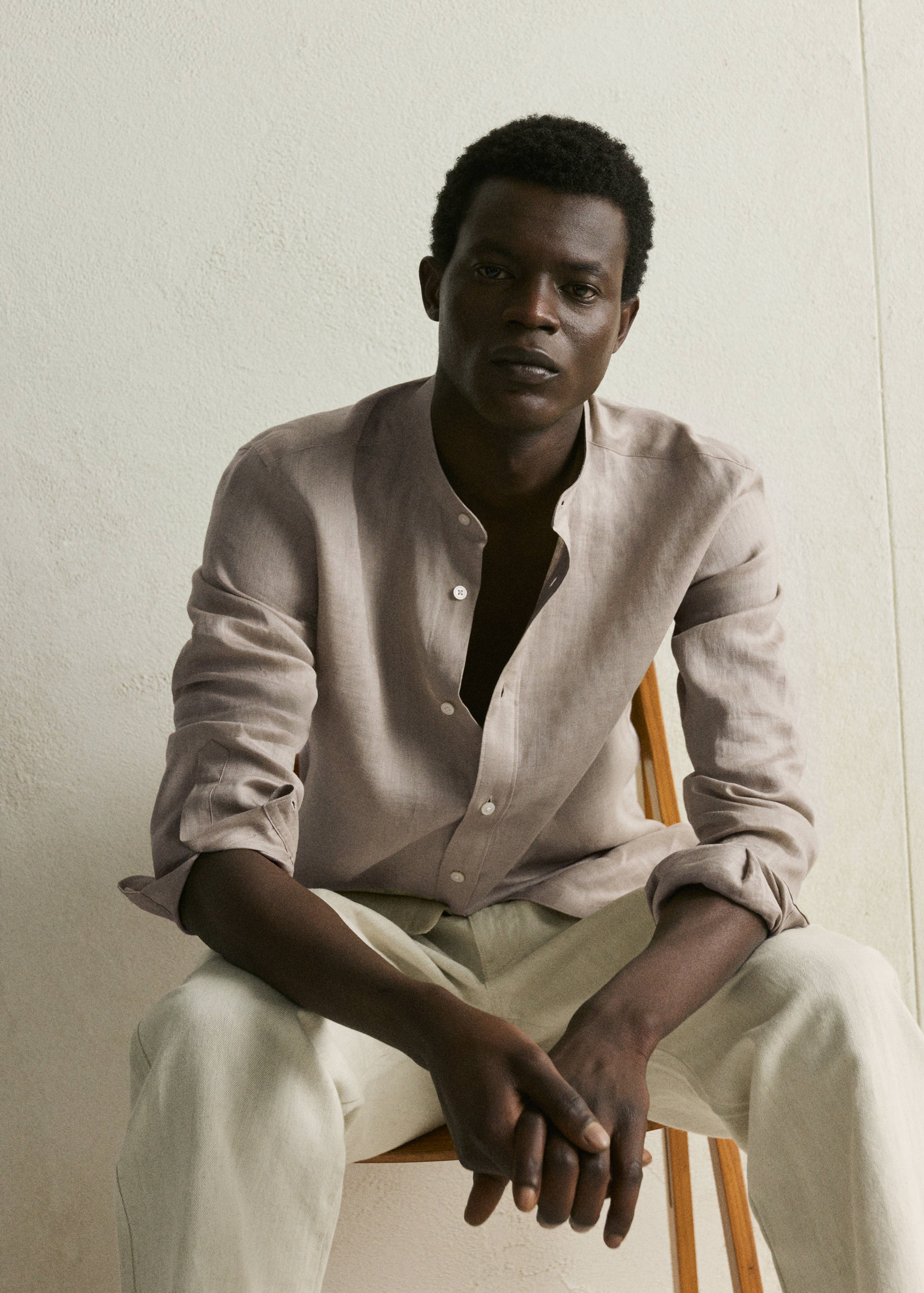 100% linen Mao collar shirt - Details of the article 5