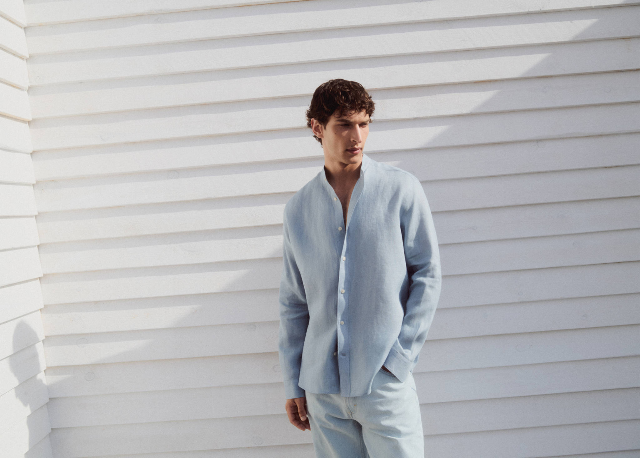100% linen Mao collar shirt - Panoramic plane