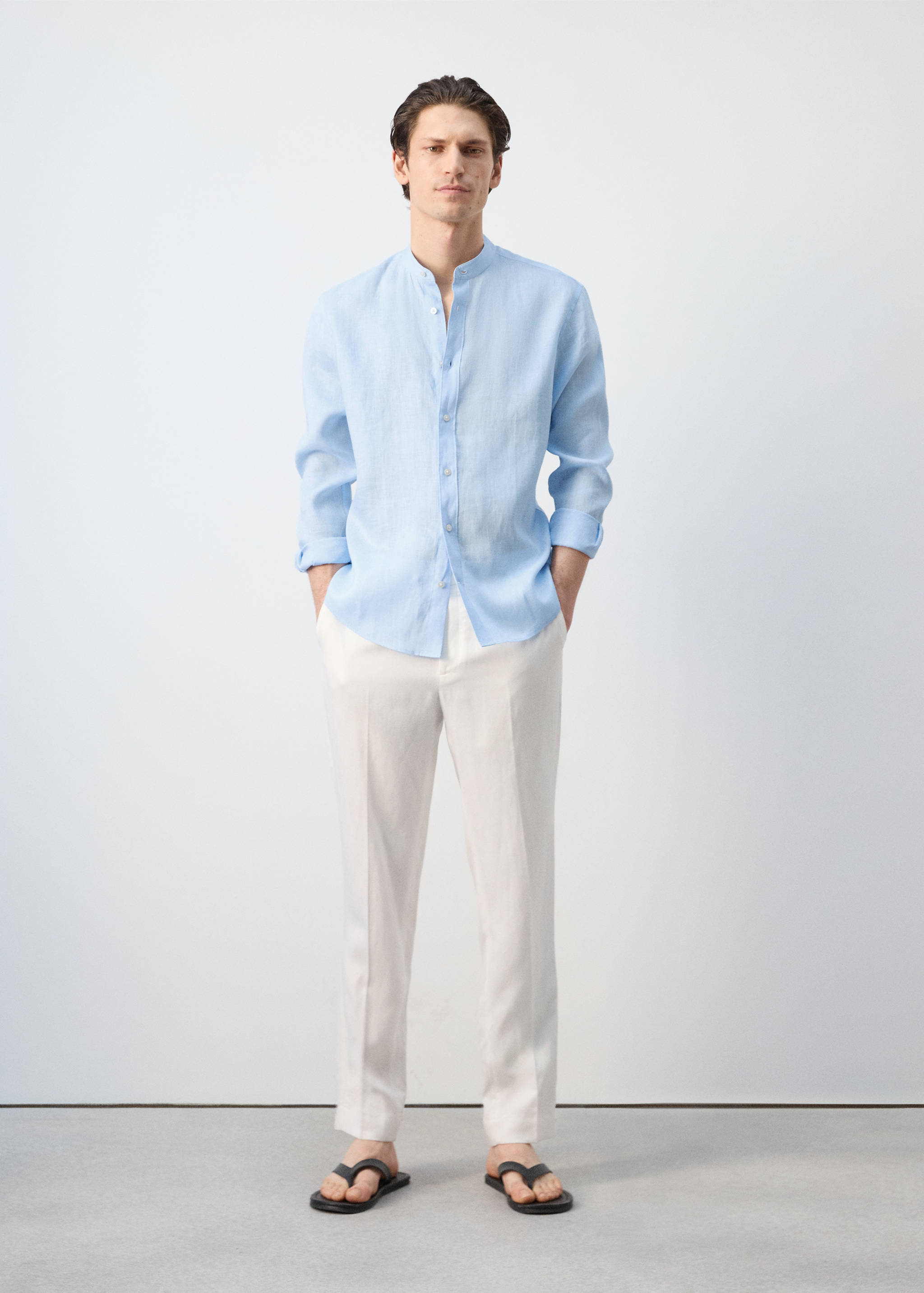 Camisa 100% lino cuello mao - Plano general
