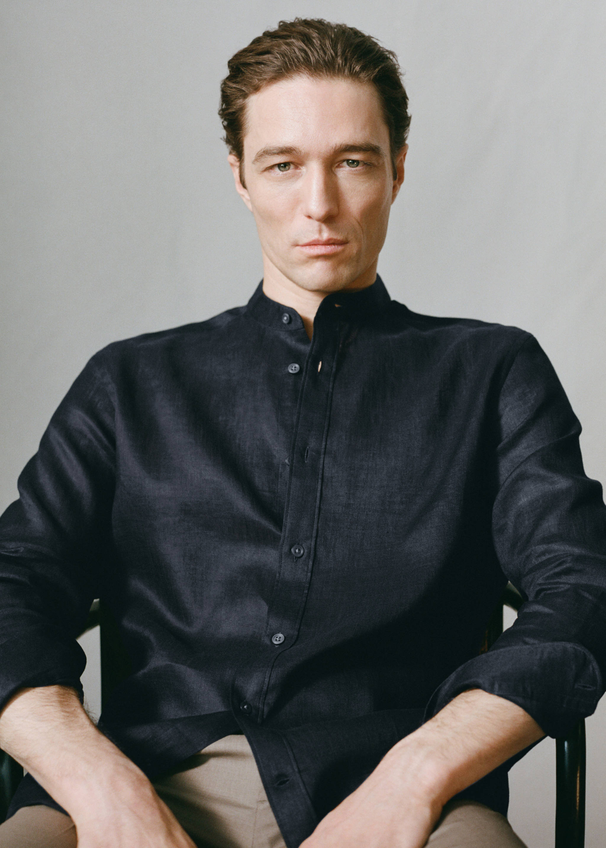 100% linen Mao collar shirt - Details of the article 5