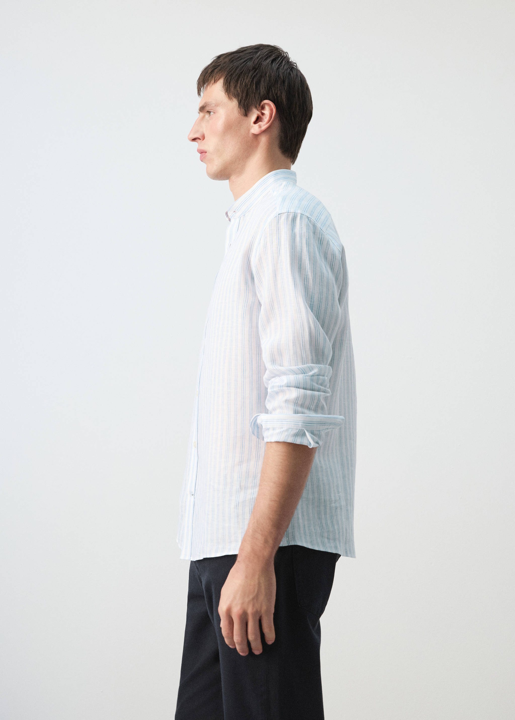 100% linen striped grandad collar shirt - Details of the article 2