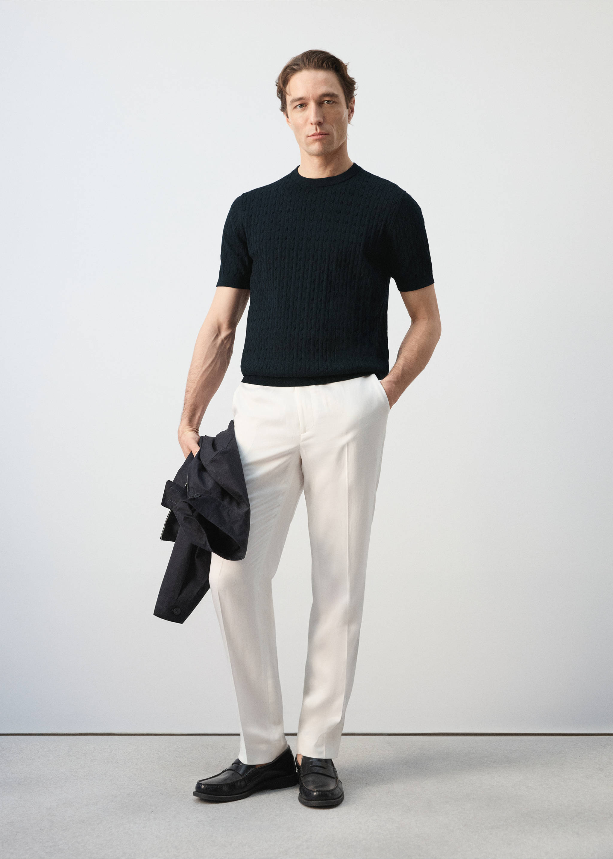 Camiseta punto trenzado 100% algodón - Plano general, Azul noche. Ref: 27075939-00.