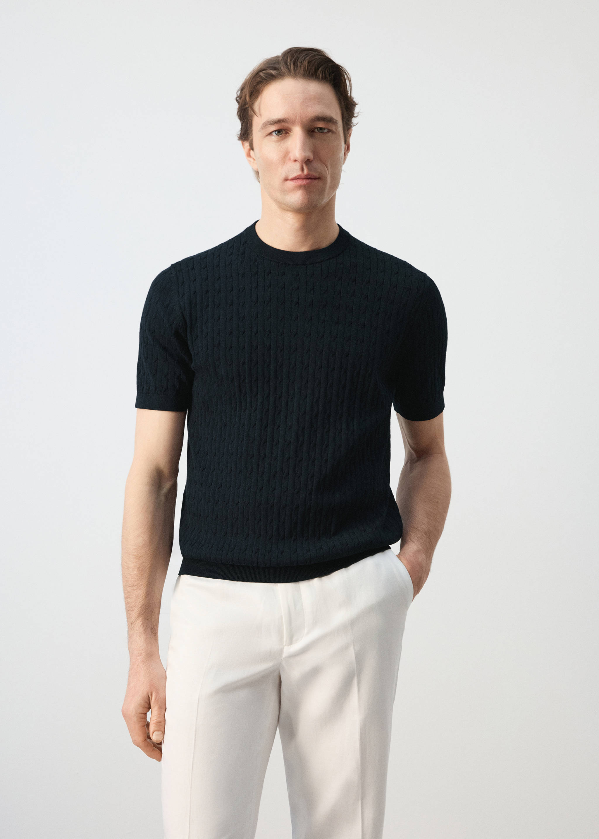 Camiseta punto trenzado 100% algodón - Plano medio