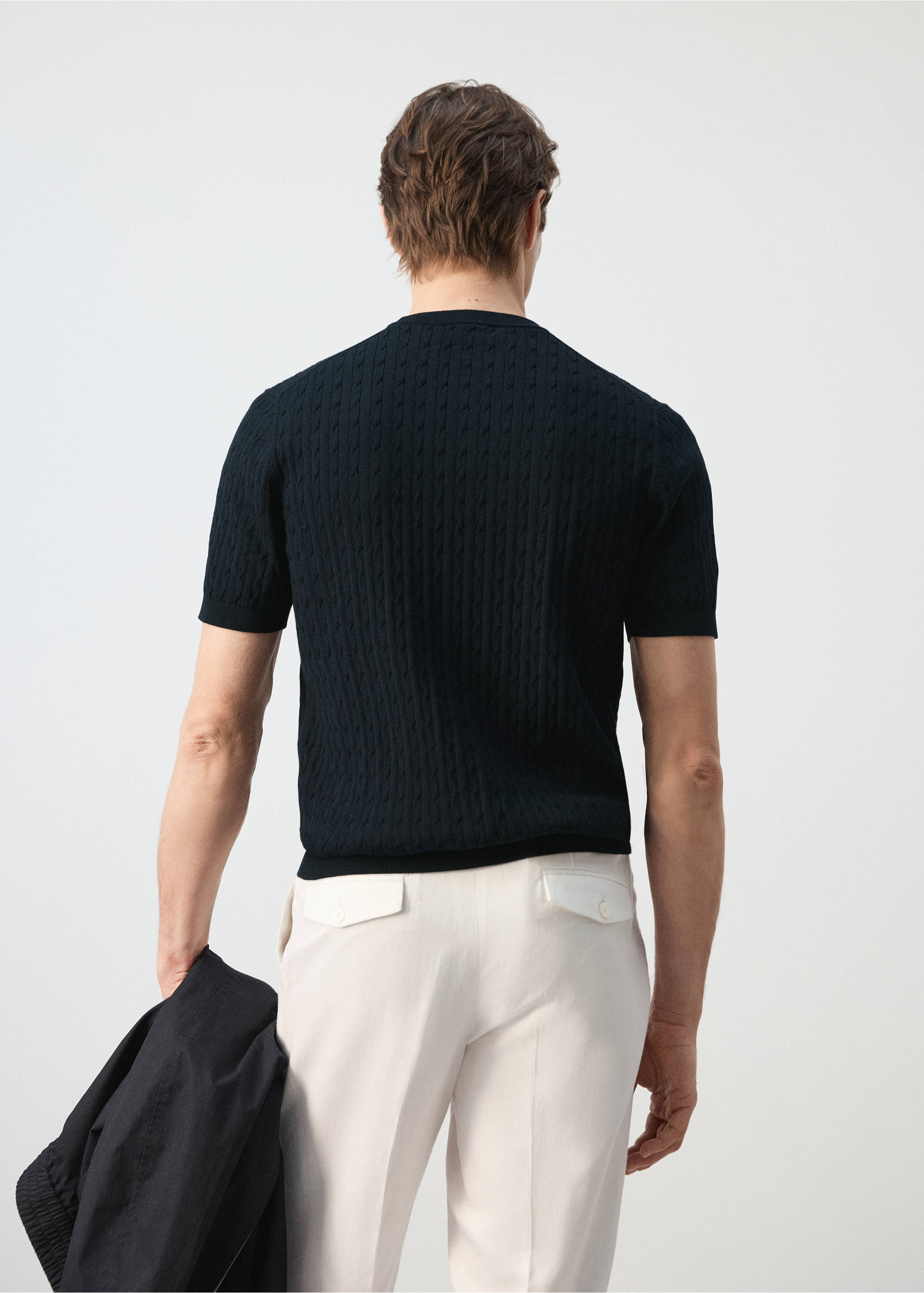 Camiseta punto trenzado 100% algodón - Reverso del artículo, Azul noche. Ref: 27075939-00.