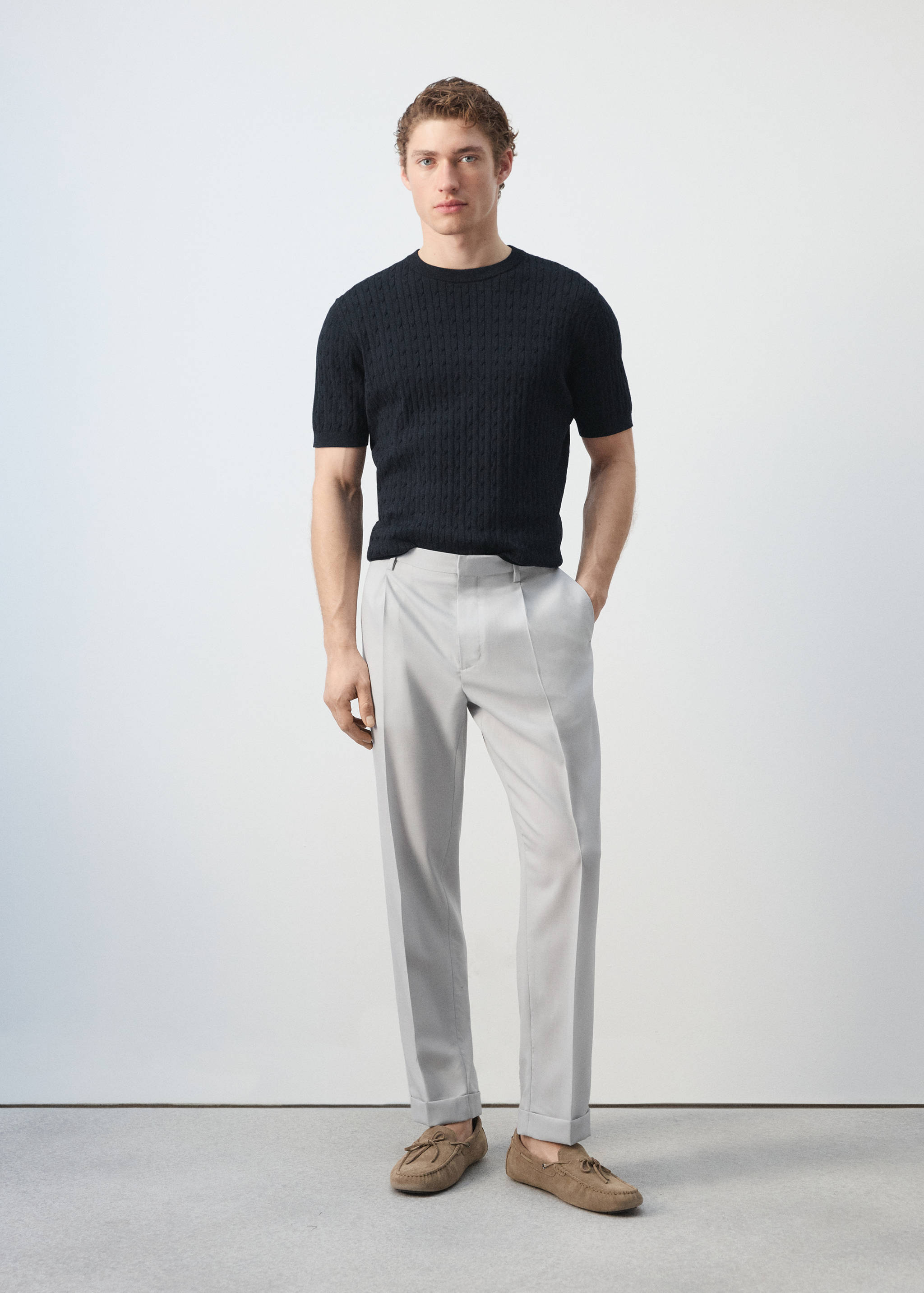 Cable knit T-shirt 100% cotton - General plane