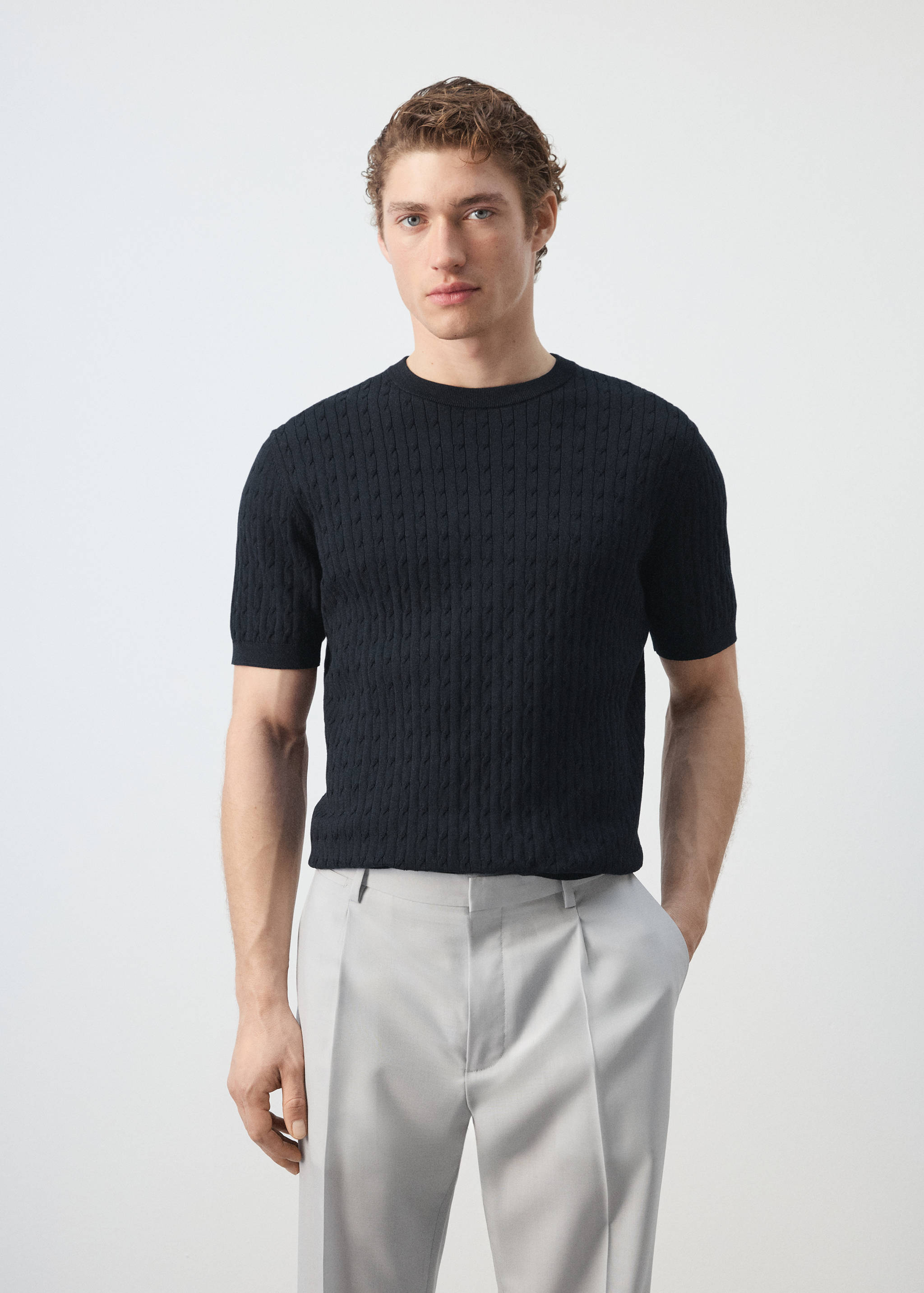 Cable knit T-shirt 100% cotton - Medium plane