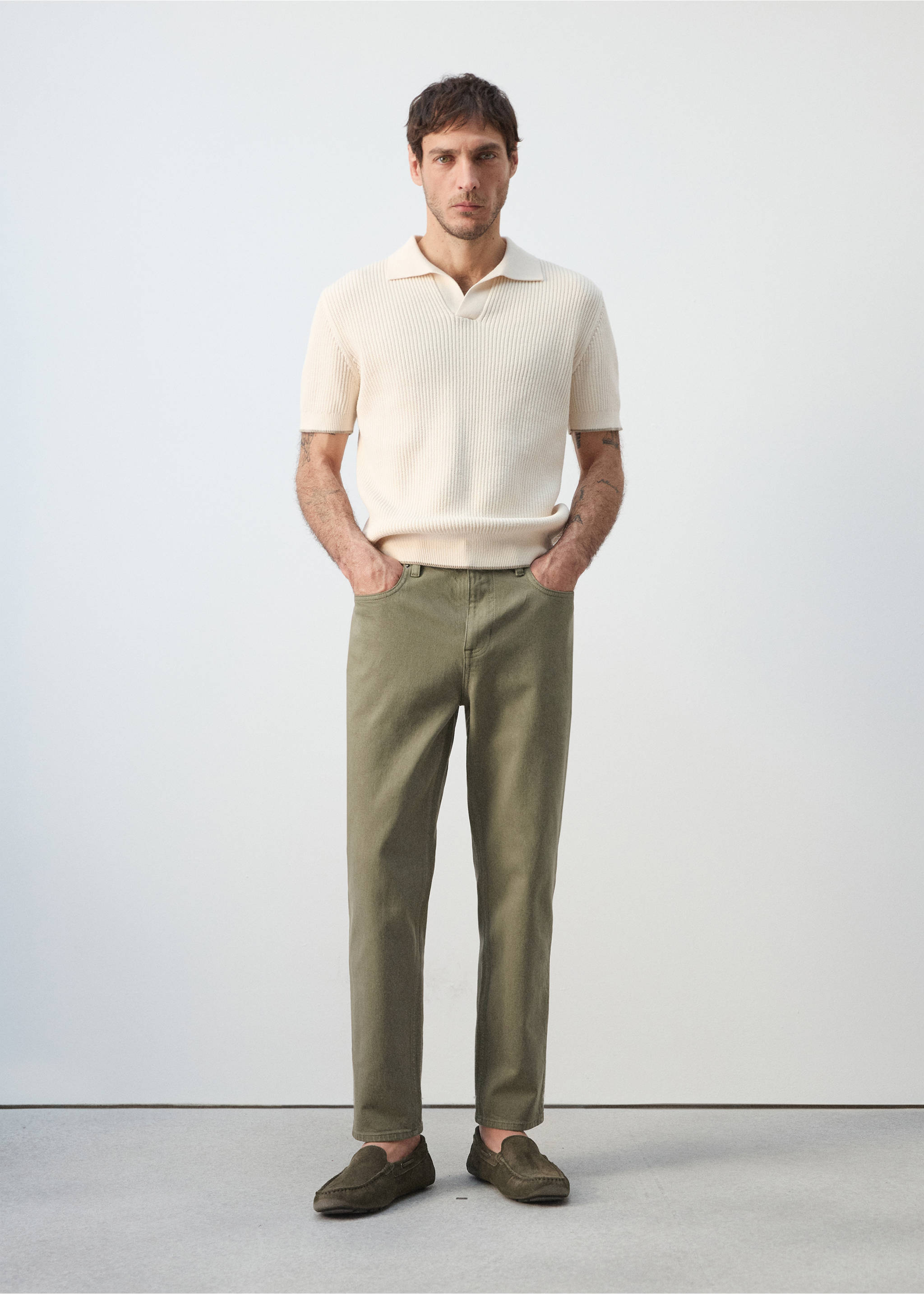 Ben cropped tapered fit farmernadrág - Általános sík, Khaki. Ref: 27075940-00.