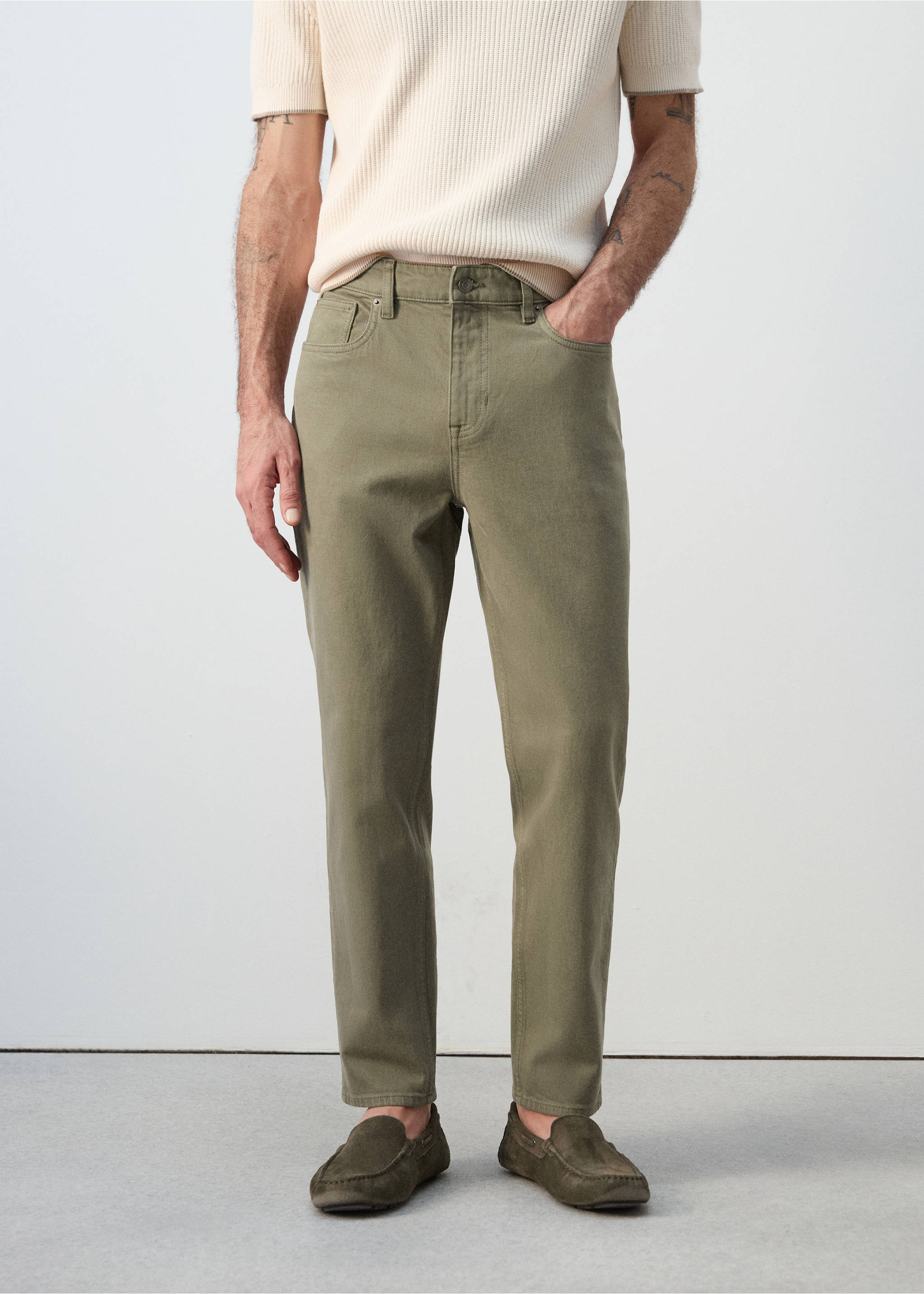 Ben cropped tapered fit farmernadrág - Felezősík, Khaki. Ref: 27075940-00.
