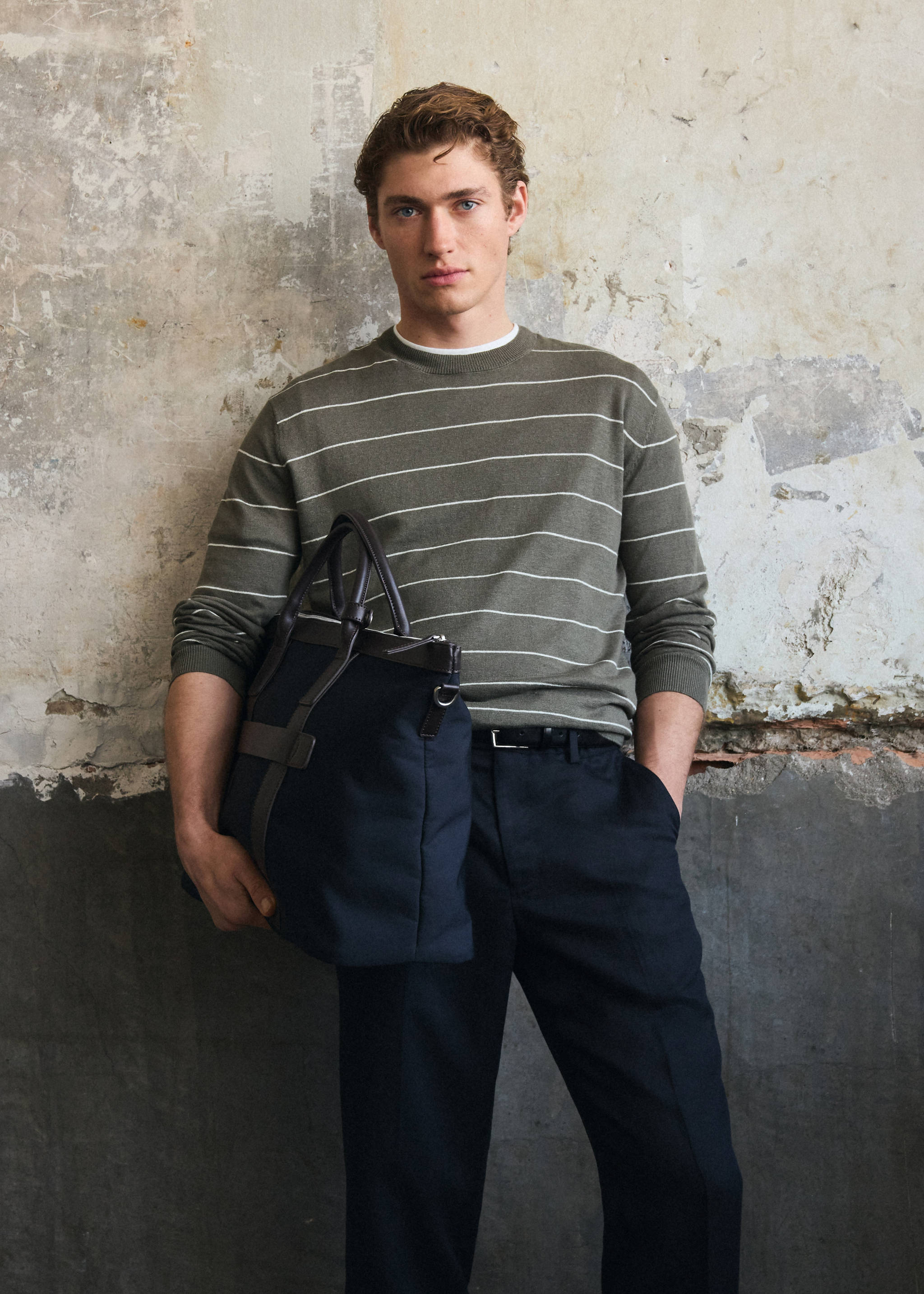 Travel tote bag with leather details - General plane, Navy. Ref: 27075942-01.