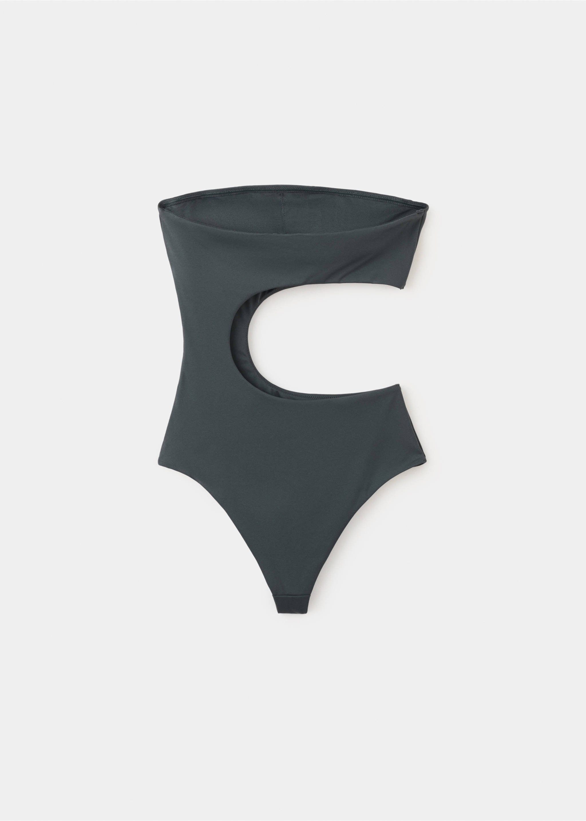Asymmetric swimsuit with mid-rise bottoms - Details of the article 8, Charcoal. Ref: 27075945-00.