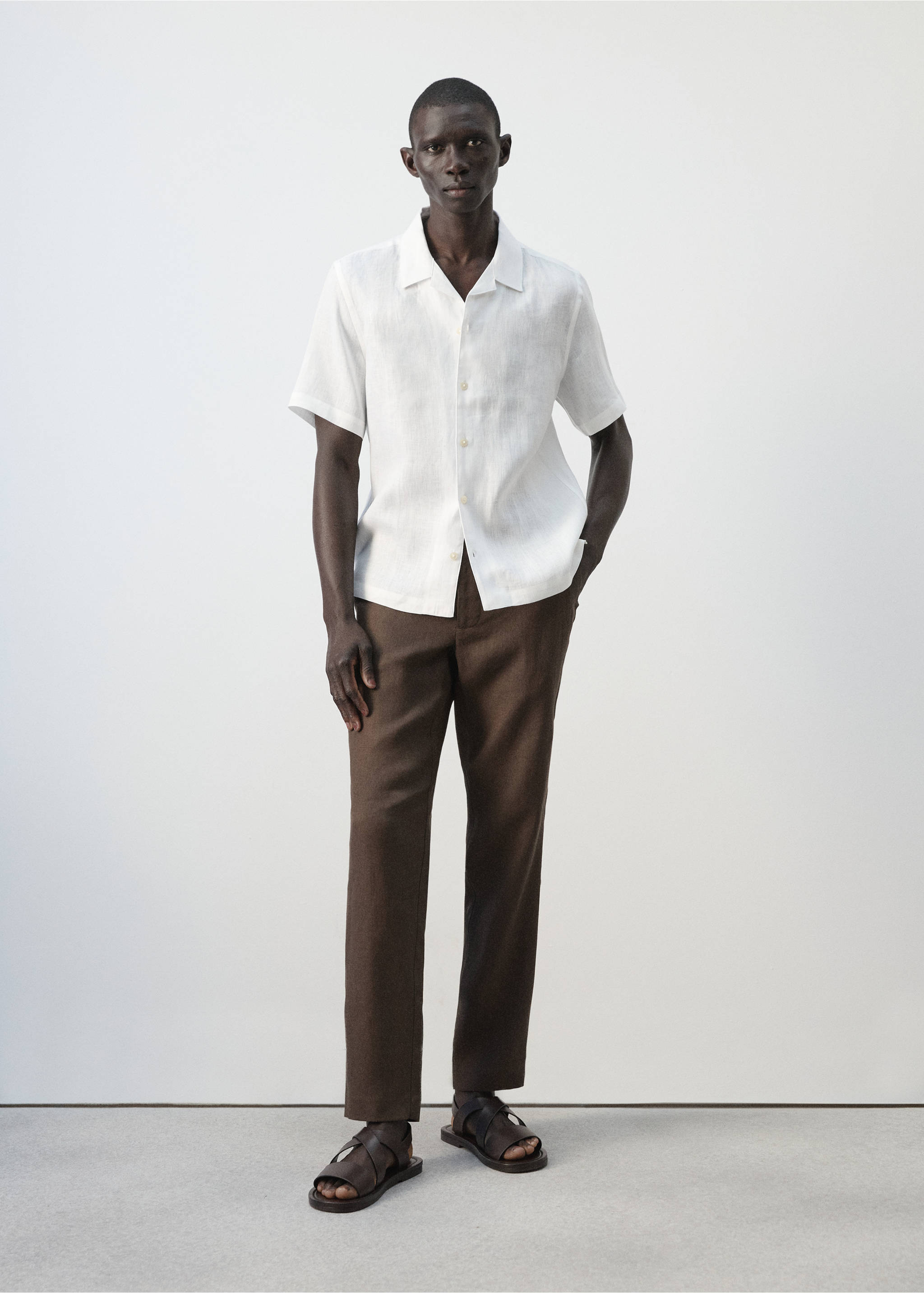 100% linen bowling-collar shirt - General plane, White. Ref: 27075948-00.